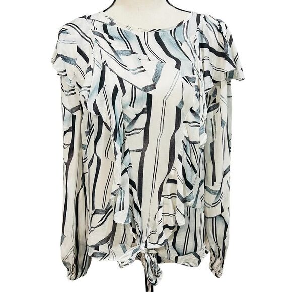 NICOLE MILLER ARTELIER long sleeve knot front printed blouse top size small - Picture 7 of 13